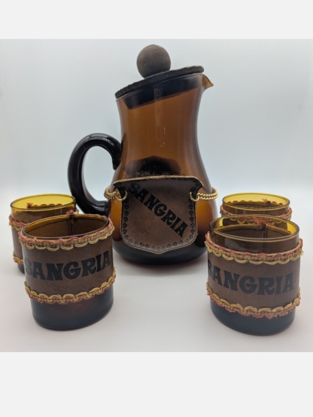 Vintage Amber Glass Sangria Pitcher Set